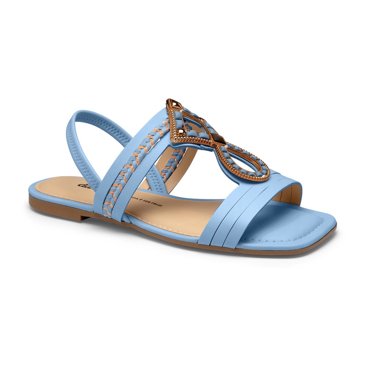 Sandália Rasteira Tiras E Aplique Frontal Feminina Dakota Azul 1