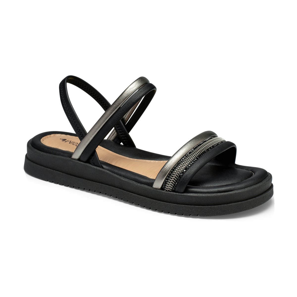 Sandália Flatform Com Tira Zipper Feminina Mississipi Preto 1