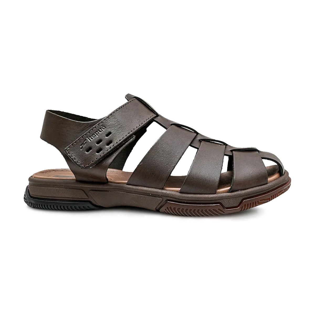 Sandália Confortável em Couro Calce Fácil Masculina Itapuã Marrom 2