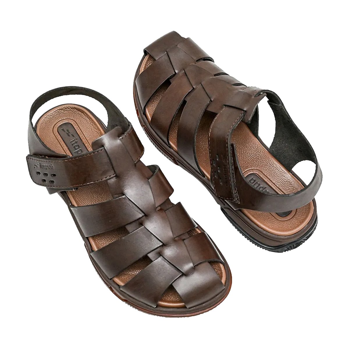 Sandália Confortável em Couro Calce Fácil Masculina Itapuã Marrom 4