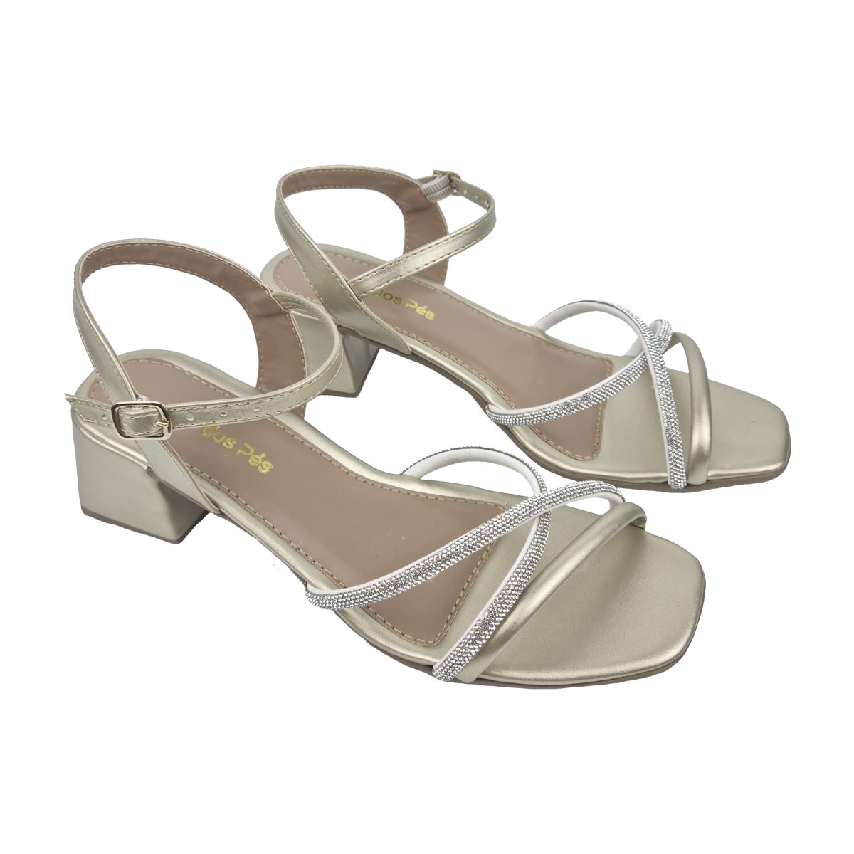 Sandália Salto Bloco com Ajuste Fivela Feminino Luz Dos Pés Dourado 2