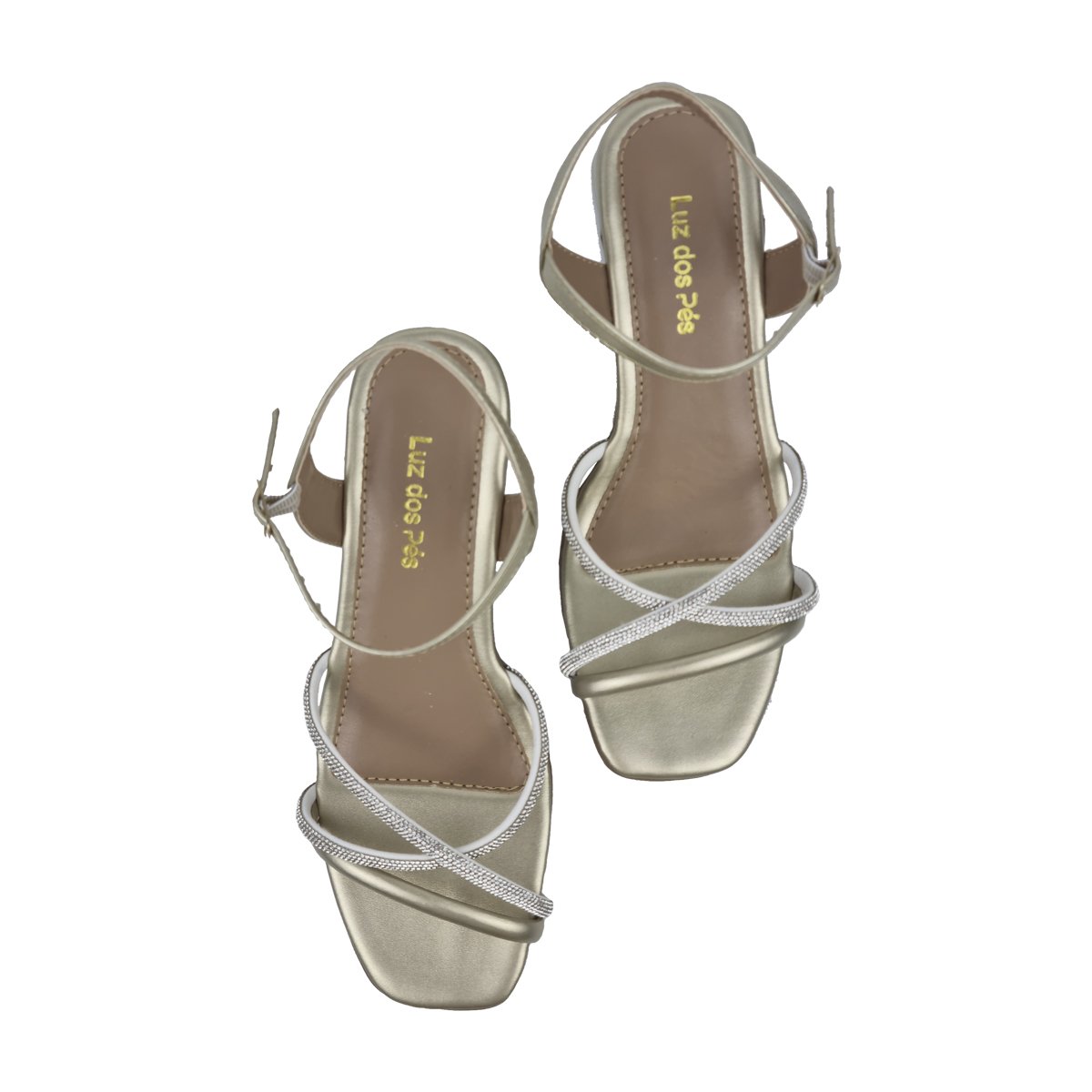 Sandália Salto Bloco com Ajuste Fivela Feminino Luz Dos Pés Dourado 3