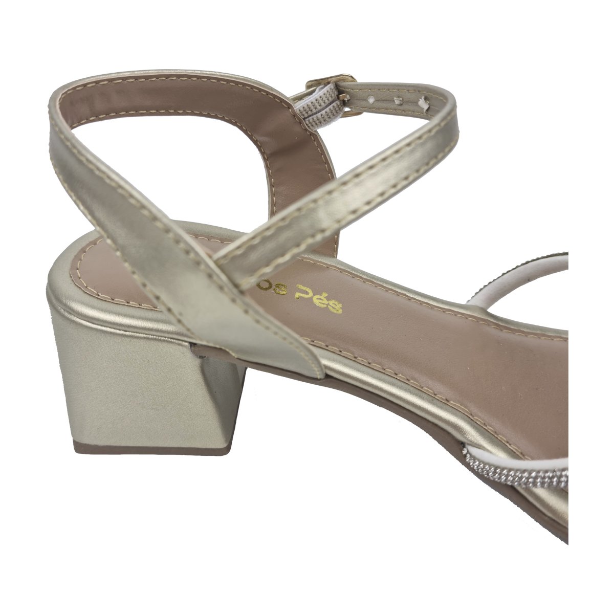 Sandália Salto Bloco com Ajuste Fivela Feminino Luz Dos Pés Dourado 4