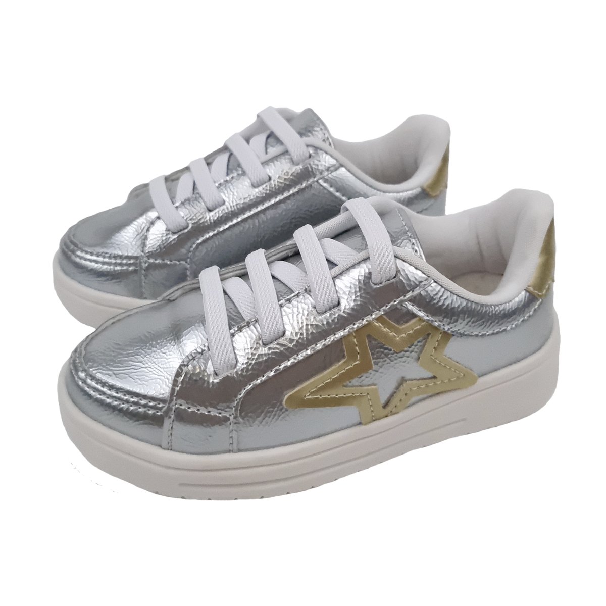 Tênis Casual Prata Brilhoso Menina Krisle Prata 2