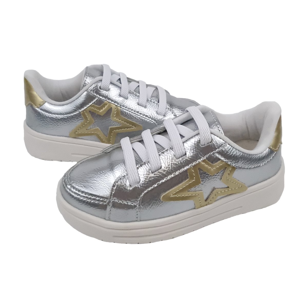 Tênis Casual Prata Brilhoso Menina Krisle Prata 3