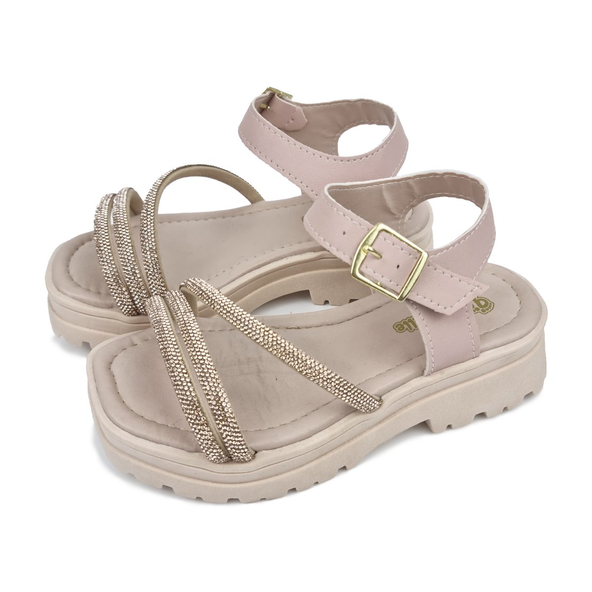 Sandália Tira Brilhosa Ajuste Fivela Menina Passobelle Rosa 2