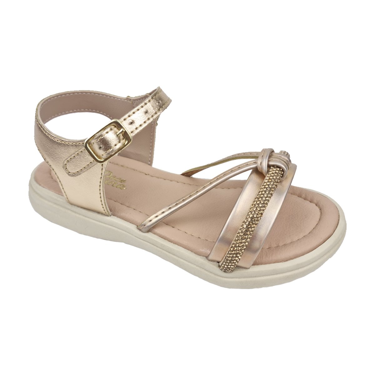 Sandália Casual Detalhe Tira em Strass Menina Doce Menina Dourado 2