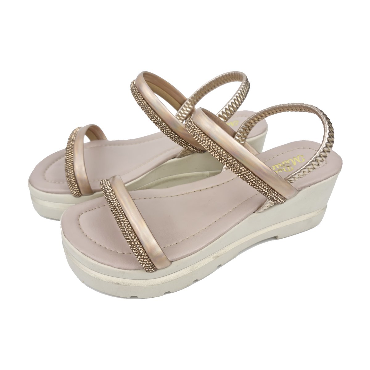 Sandália Casual de Tiras e Salto Anabela Menina Doce Menina Dourado 2