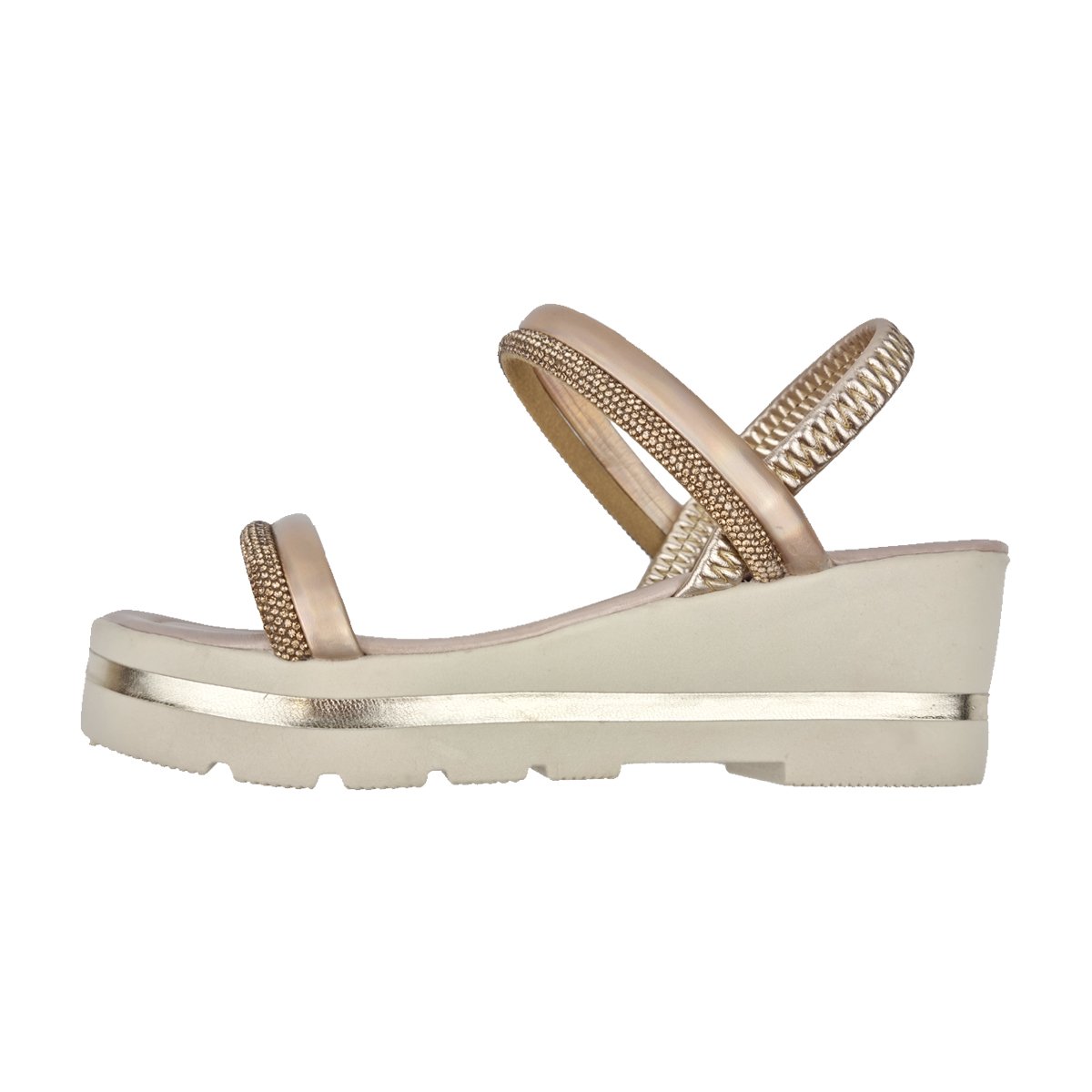 Sandália Casual de Tiras e Salto Anabela Menina Doce Menina Dourado 4