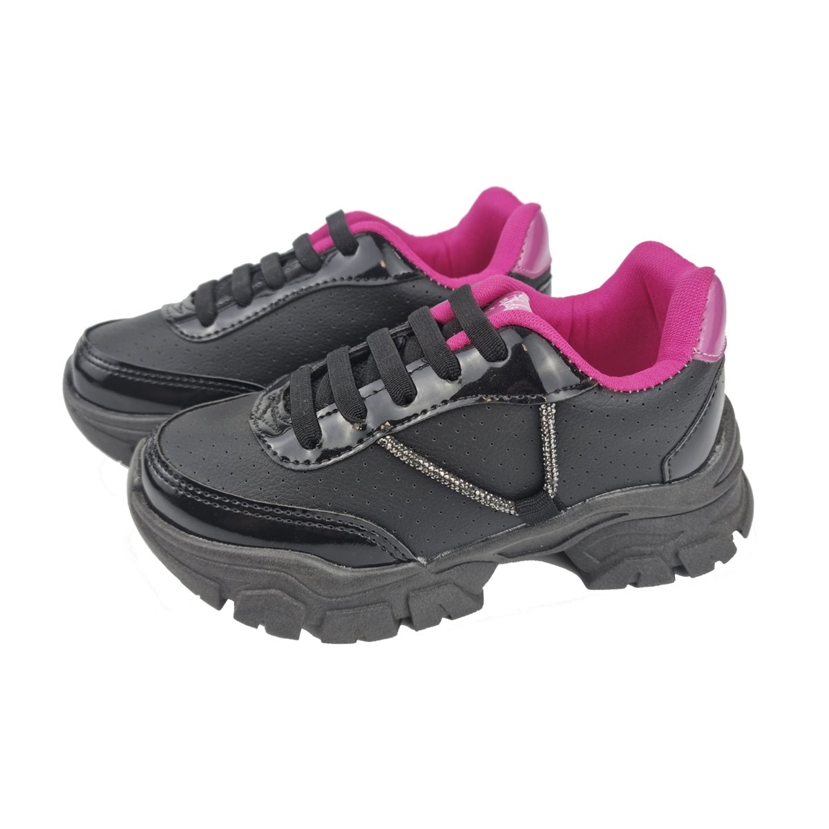 Tênis Espotrivo Sola Robusta Tira Brilhosa Menina Jet Kids Preto/Rosa 2