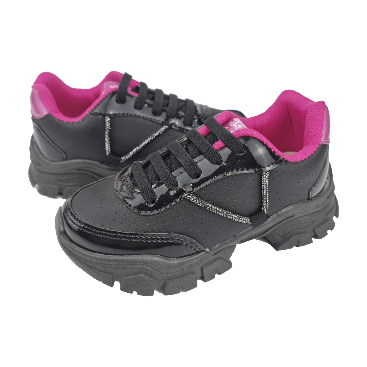 Tênis Espotrivo Sola Robusta Tira Brilhosa Menina Jet Kids Preto/Rosa 3