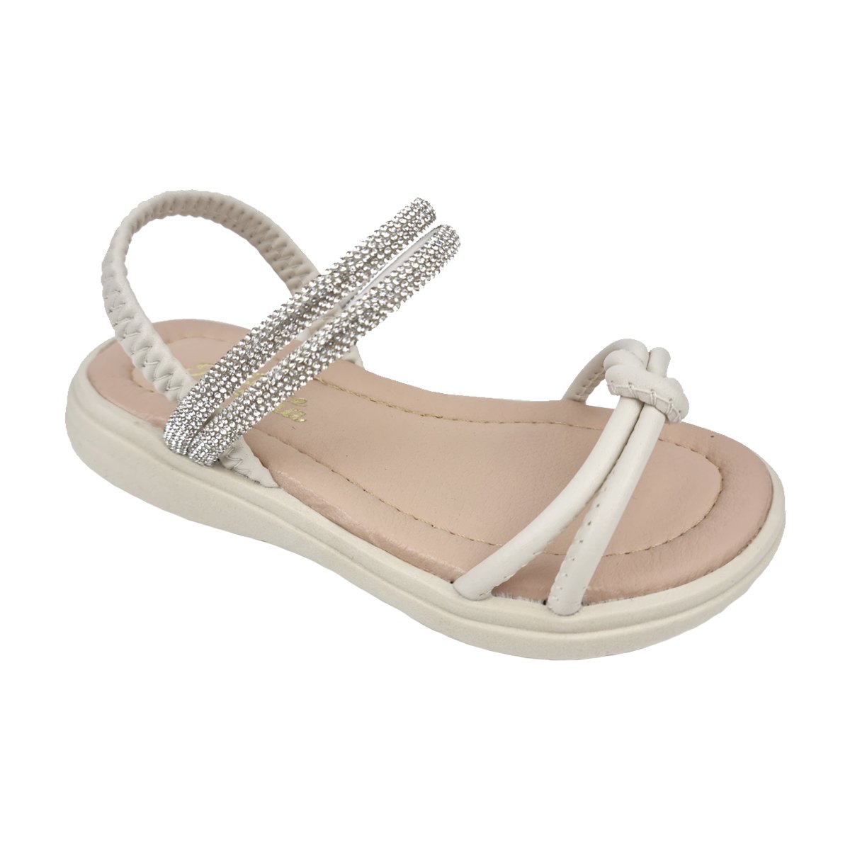 Sandália Casual Detalhes em Nó e Strass Infantil Doce Menina Branco 1