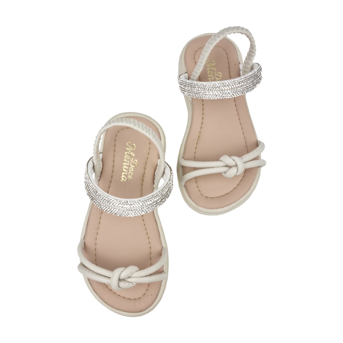 Sandália Casual Detalhes em Nó e Strass Infantil Doce Menina Branco 3