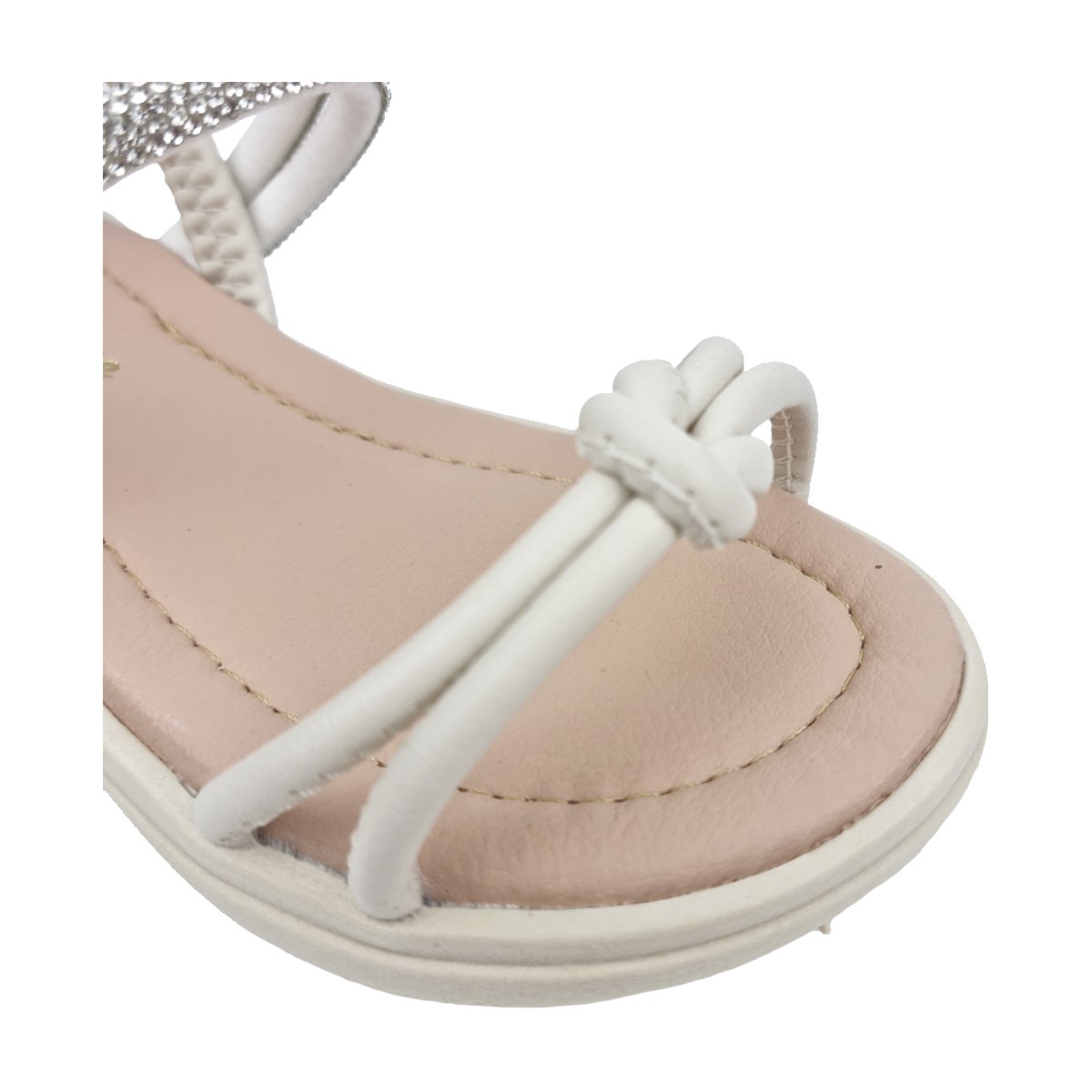 Sandália Casual Detalhes em Nó e Strass Infantil Doce Menina Branco 4