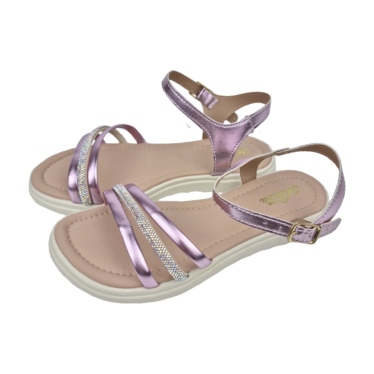 Sandália Delicada com Detalhe em Strass Infantil Doce Menina Roxo 2