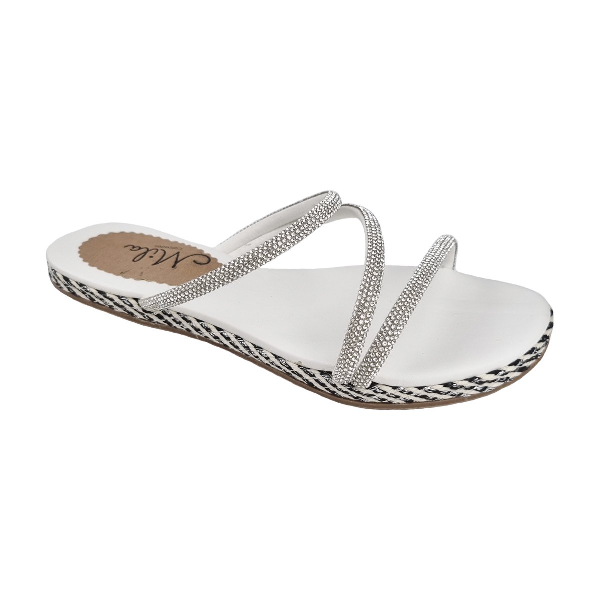 Sandália Rasteirinha Tiras com Strass Feminino Mila Prata 1