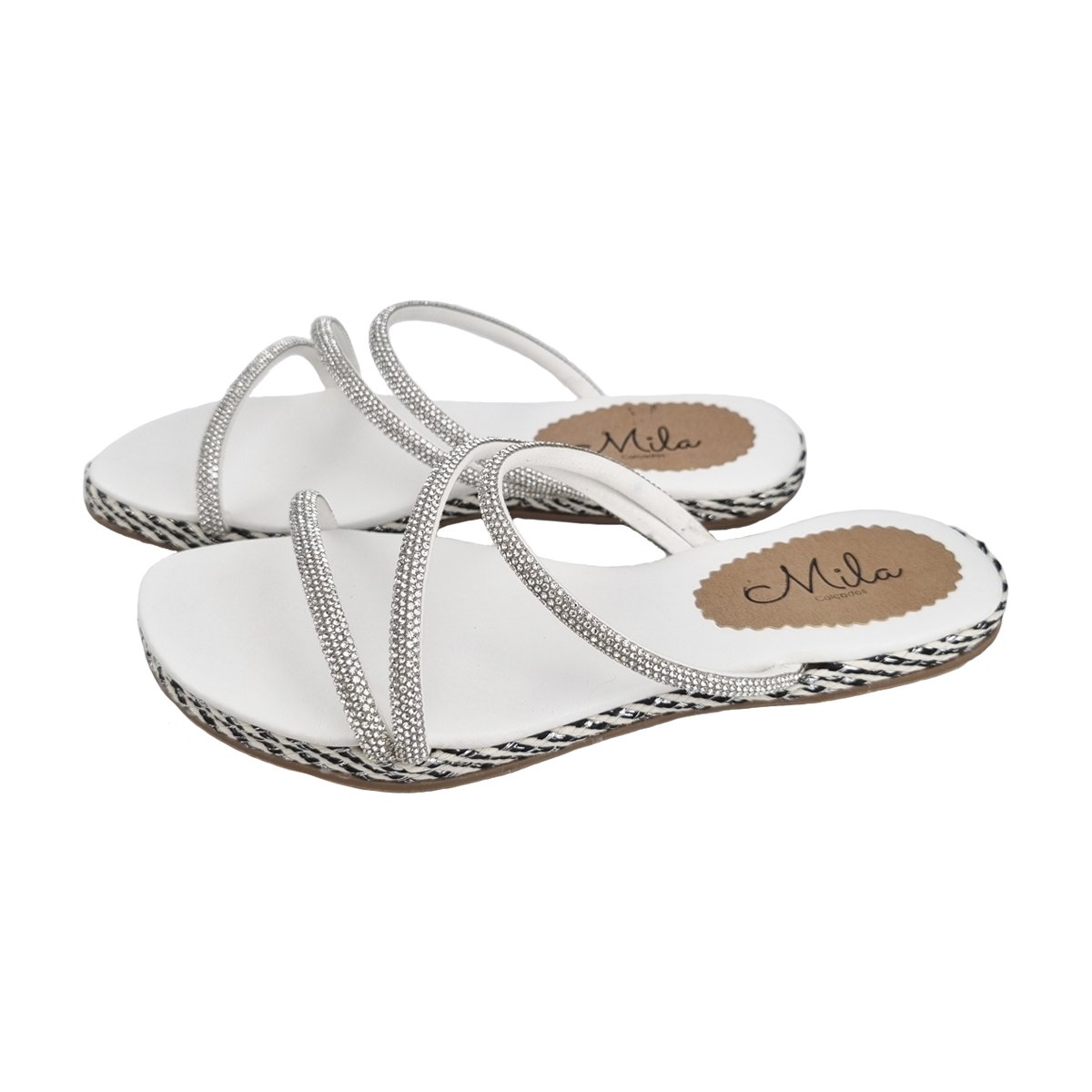 Sandália Rasteirinha Tiras com Strass Feminino Mila Prata 2
