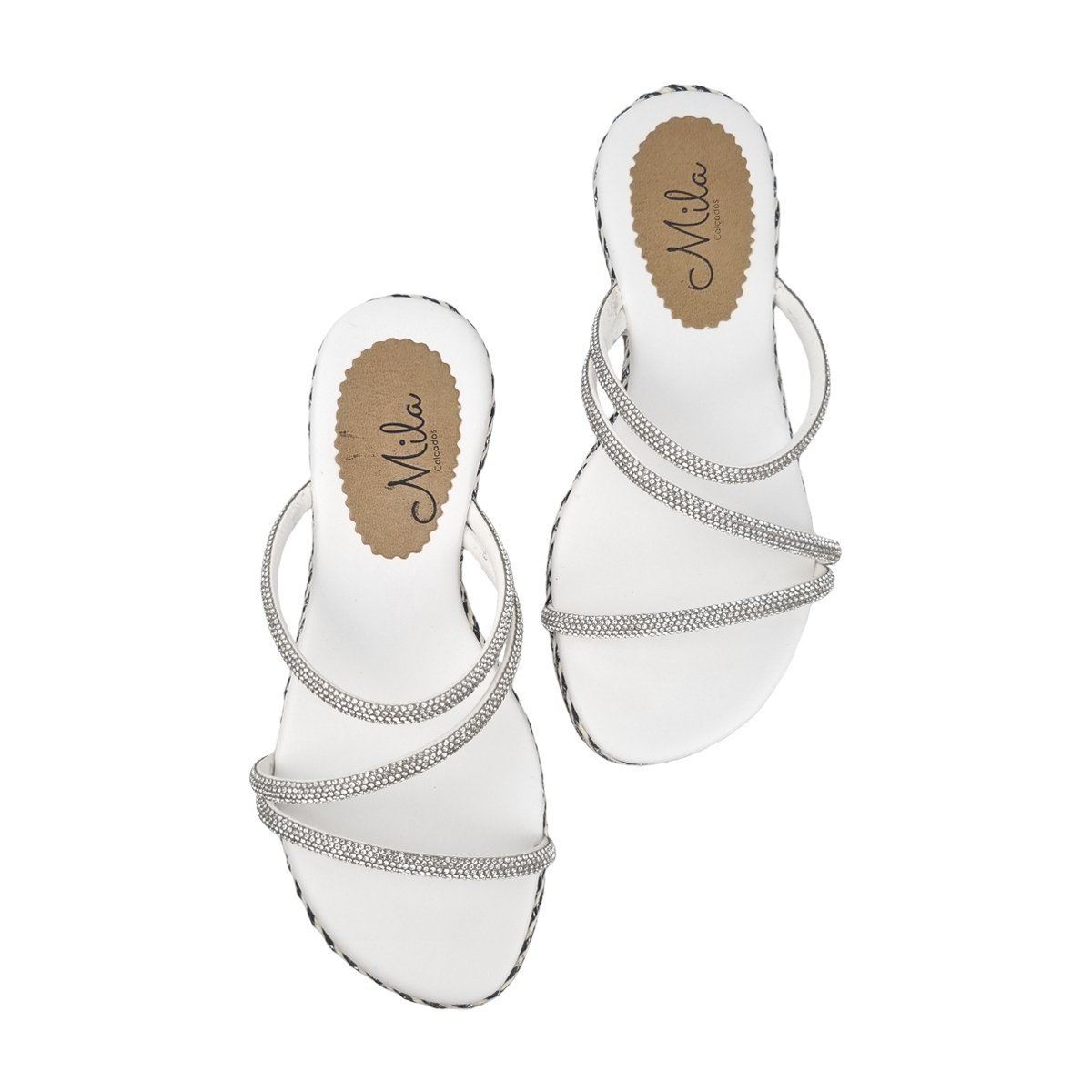 Sandália Rasteirinha Tiras com Strass Feminino Mila Prata 3