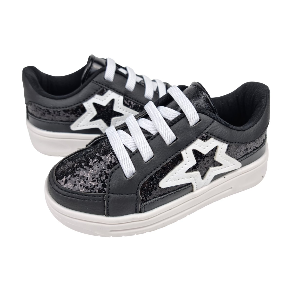Tênis Casual Brilhoso Aplique Star Unissex Infantil Krisle Preto/Branco 4