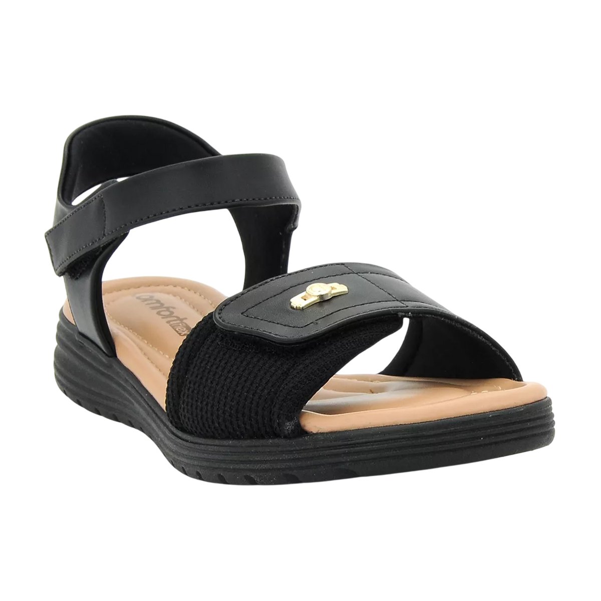 Sandália Com Ajuste Tiras Auto Colante Feminina Comfort Flex Preto 6