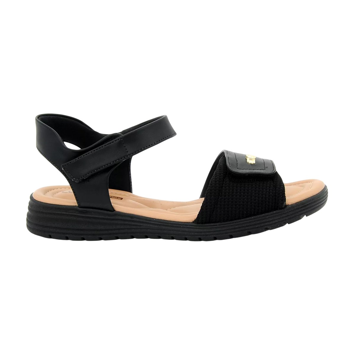 Sandália Com Ajuste Tiras Auto Colante Feminina Comfort Flex Preto 2