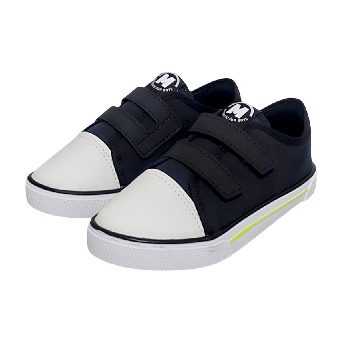 Tênis Casual Calce Fácil em Tiras Auto Colantes Menino Molekinho Preto/Branco 2