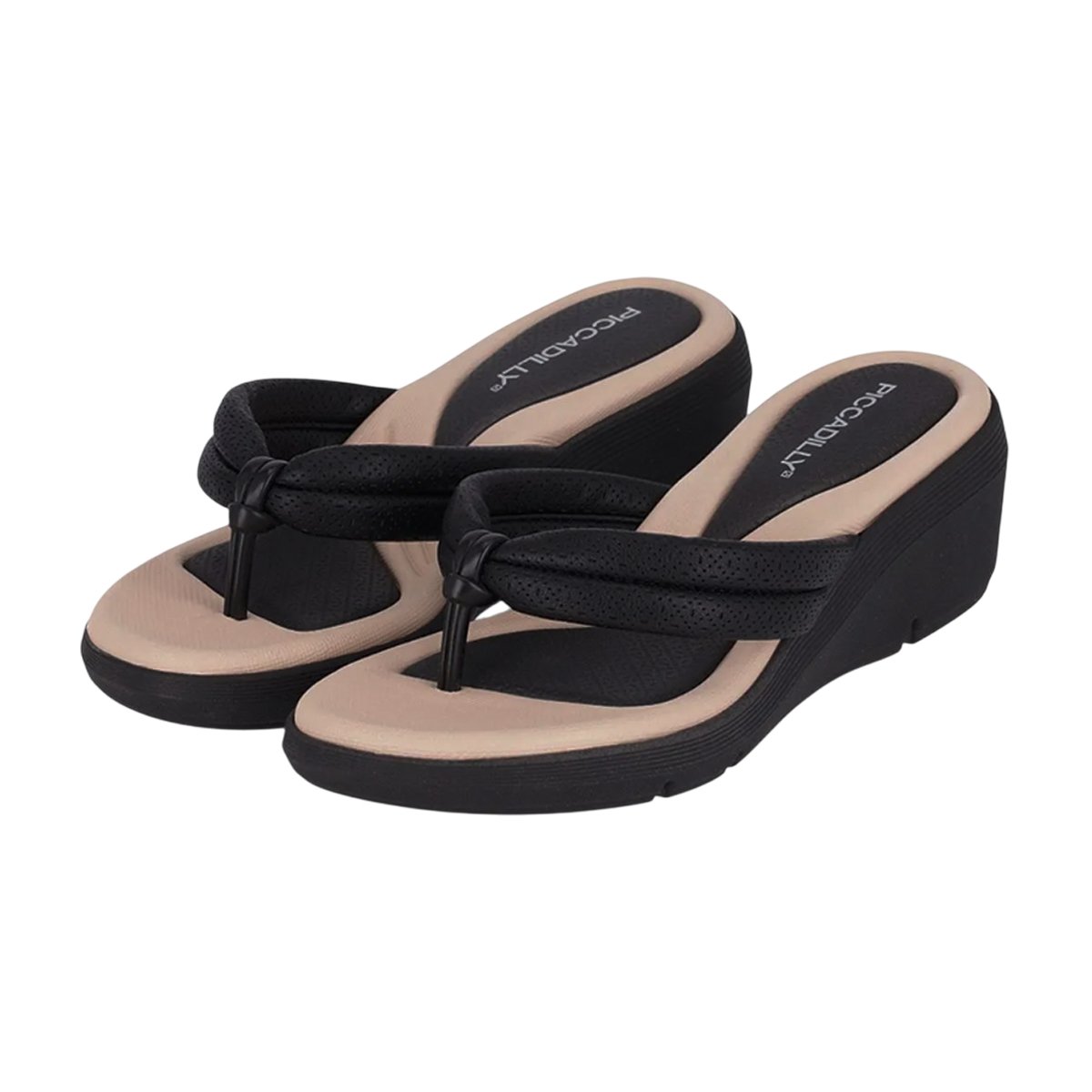 Chinelo de Dedo Salto Anabela Feminino Piccadilly Preto/Napa 3