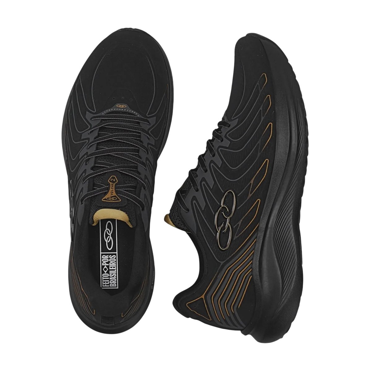 Tênis Masculino Olympikus Volcan 2 Original Confortável Corrida e Caminhada Preto/Dourado 3