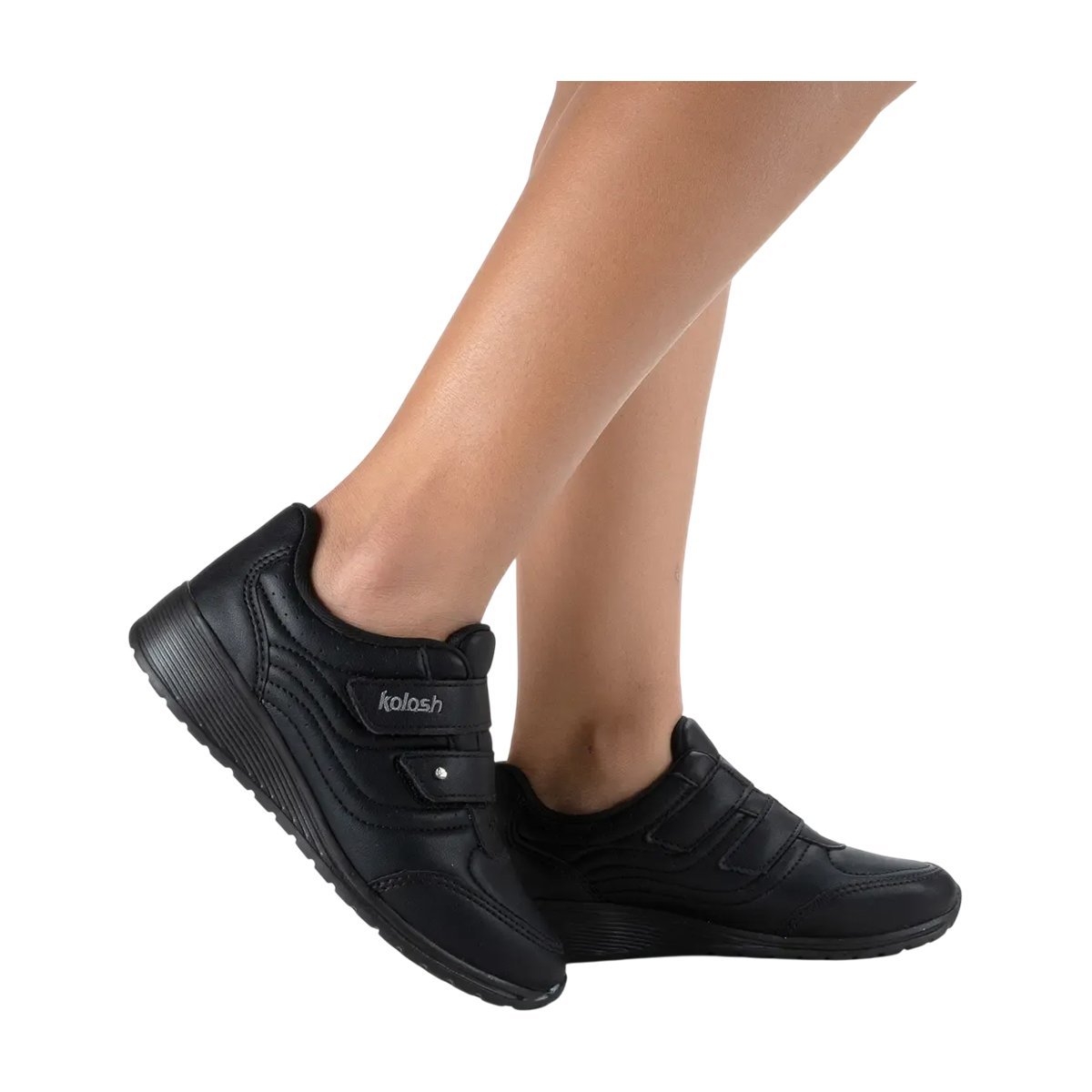 Tênis Feminino Anabela Casual Confortável Calce Fácil Kolosh Preto 8