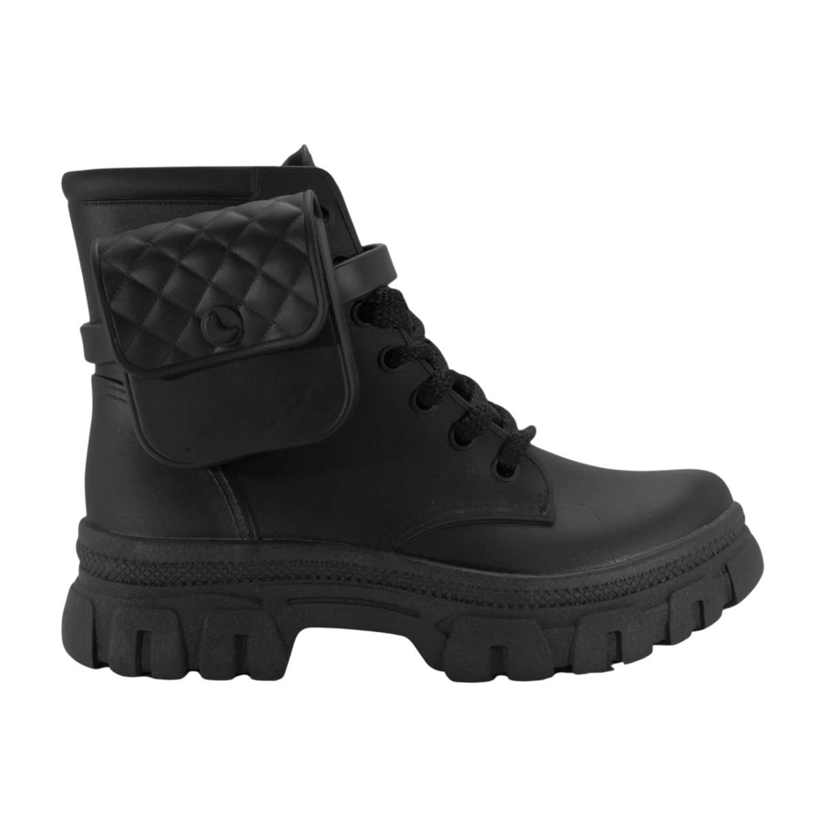 Bota Coturno Luelua com Bolsinha e Solado Tratorado Preto 2