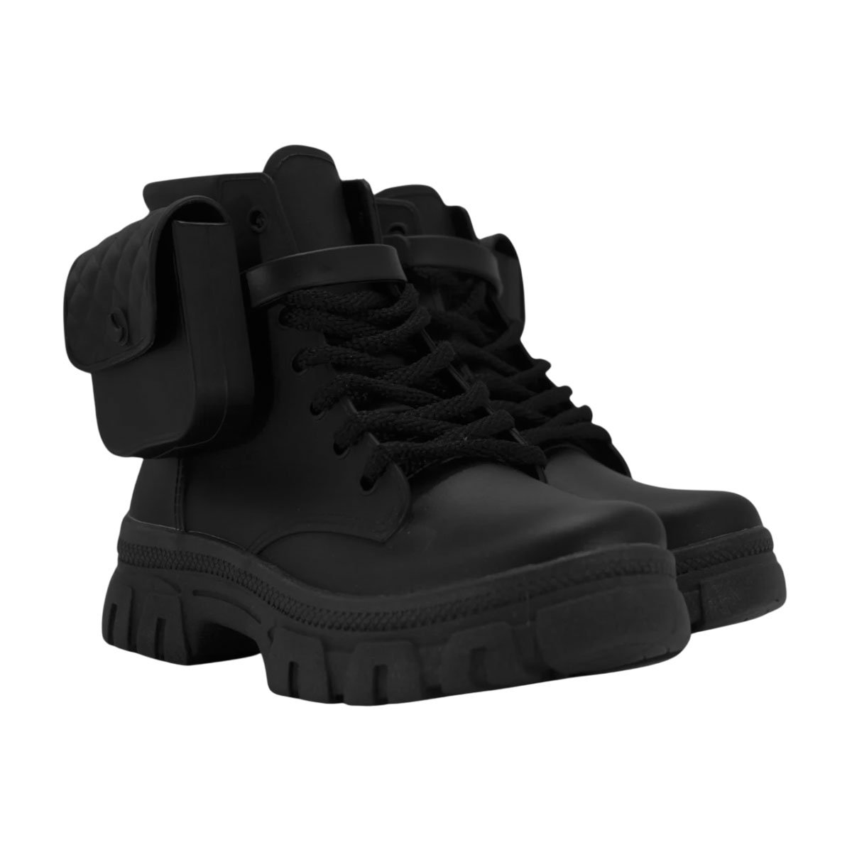 Bota Coturno Luelua com Bolsinha e Solado Tratorado Preto 5