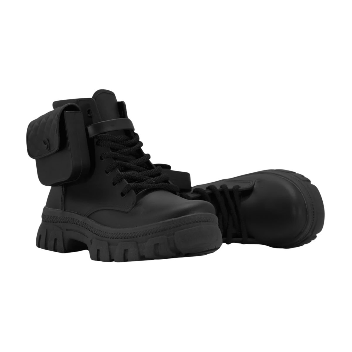 Bota Coturno Luelua com Bolsinha e Solado Tratorado Preto 8