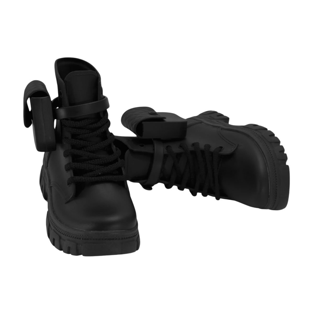 Bota Coturno Luelua com Bolsinha e Solado Tratorado Preto 9