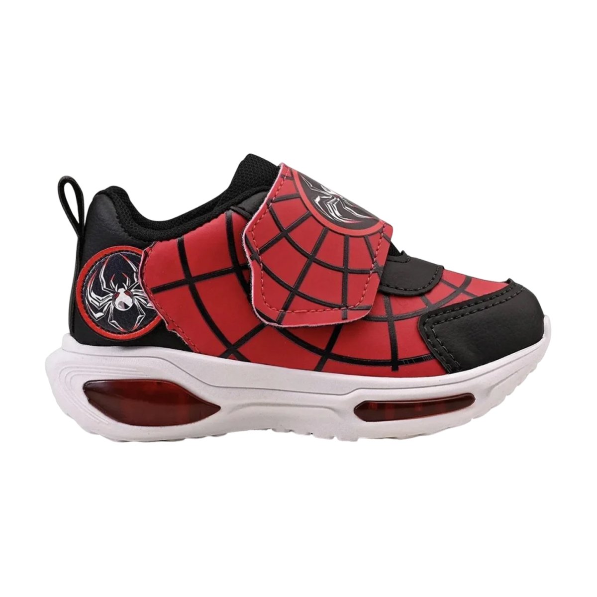 Tênis Infantil Calce Fácil Aranha Estiloso com Led Menino Mini Pé Preto/Vermelho 2