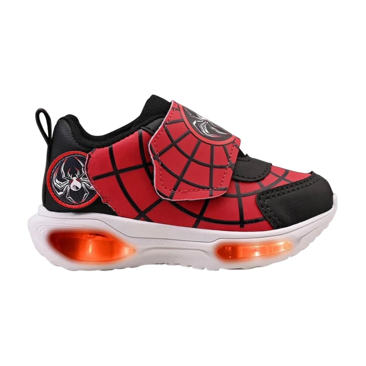 Tênis Infantil Calce Fácil Aranha Estiloso com Led Menino Mini Pé Preto/Vermelho 3