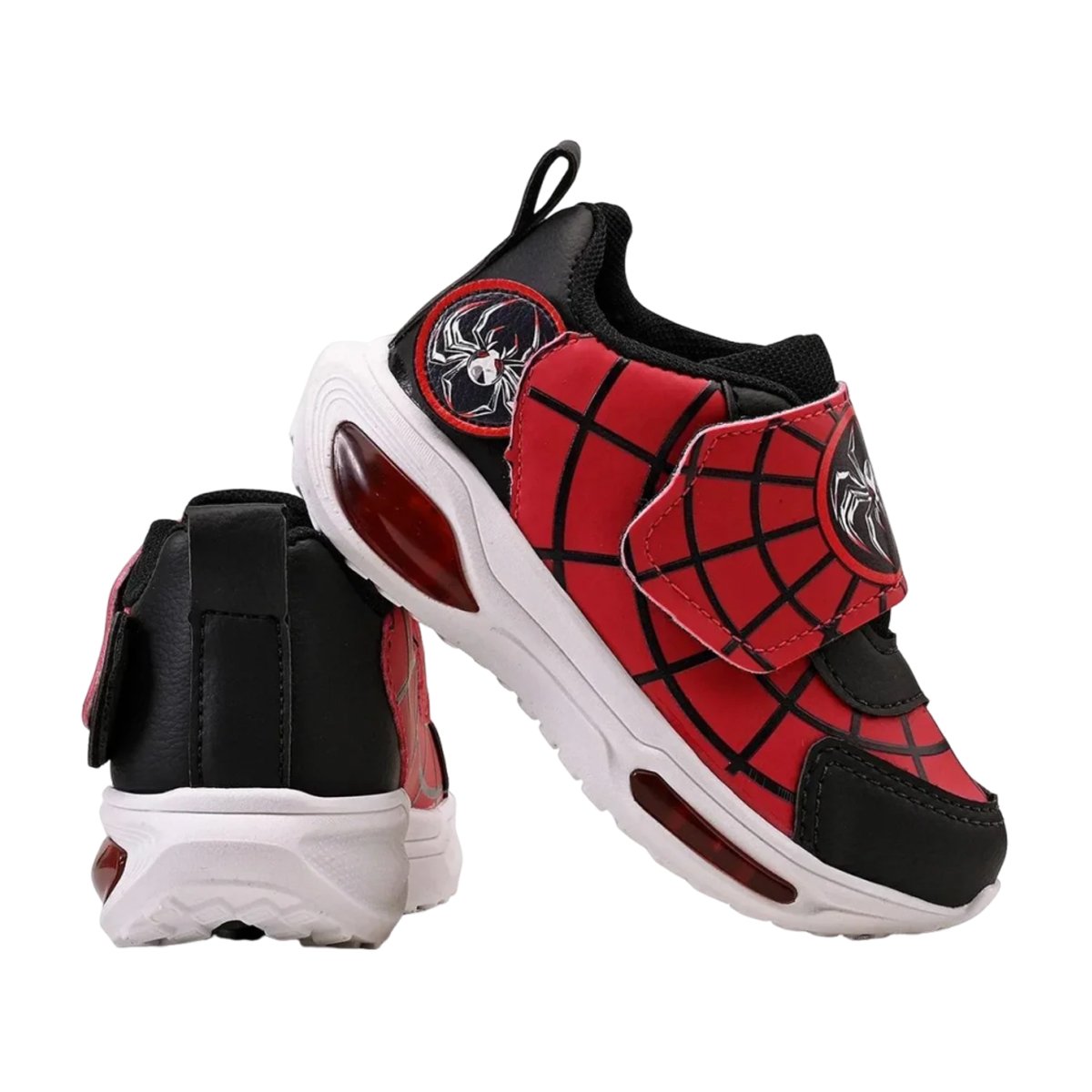 Tênis Infantil Calce Fácil Aranha Estiloso com Led Menino Mini Pé Preto/Vermelho 4