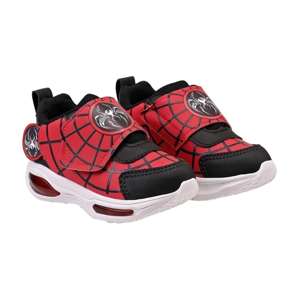 Tênis Infantil Calce Fácil Aranha Estiloso com Led Menino Mini Pé Preto/Vermelho 5