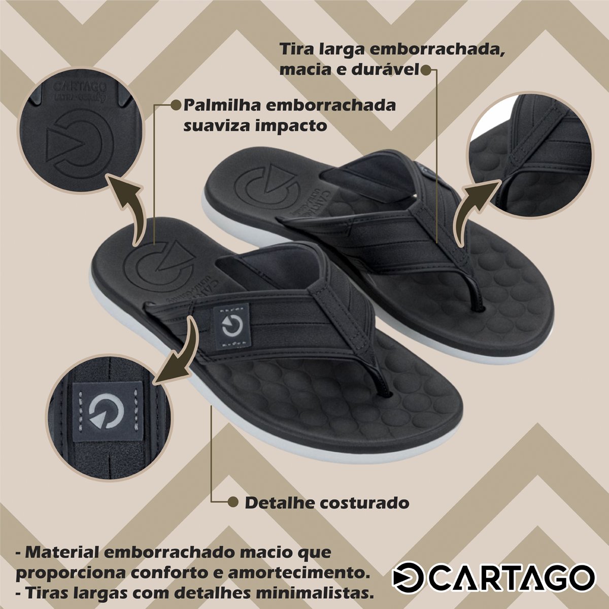 Chinelo Confortável e Moderno Masculino Sintra Cartago Preto 2