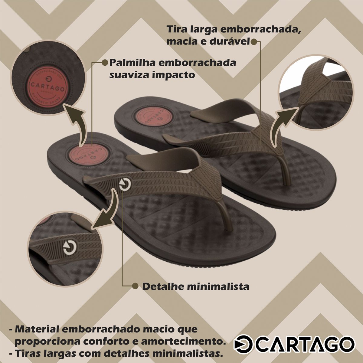 Chinelo Casual Masculino Arizona Ligth Cartago Marrom 2