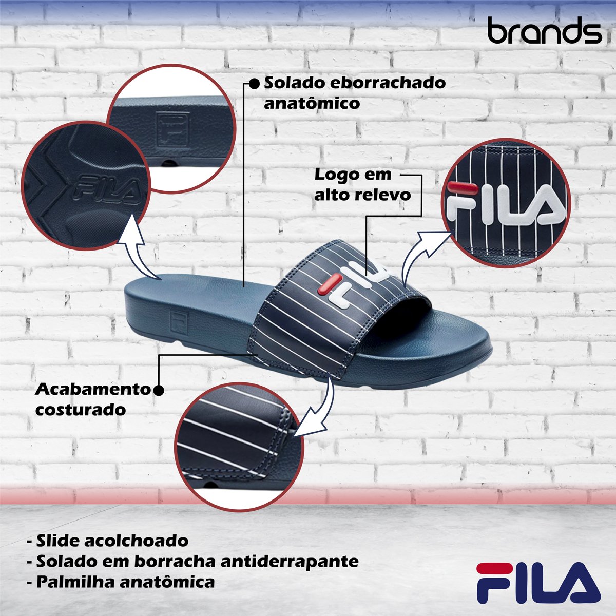 Chinelo Slide Masculino Drifter Basic Fila Azul Marinho 2