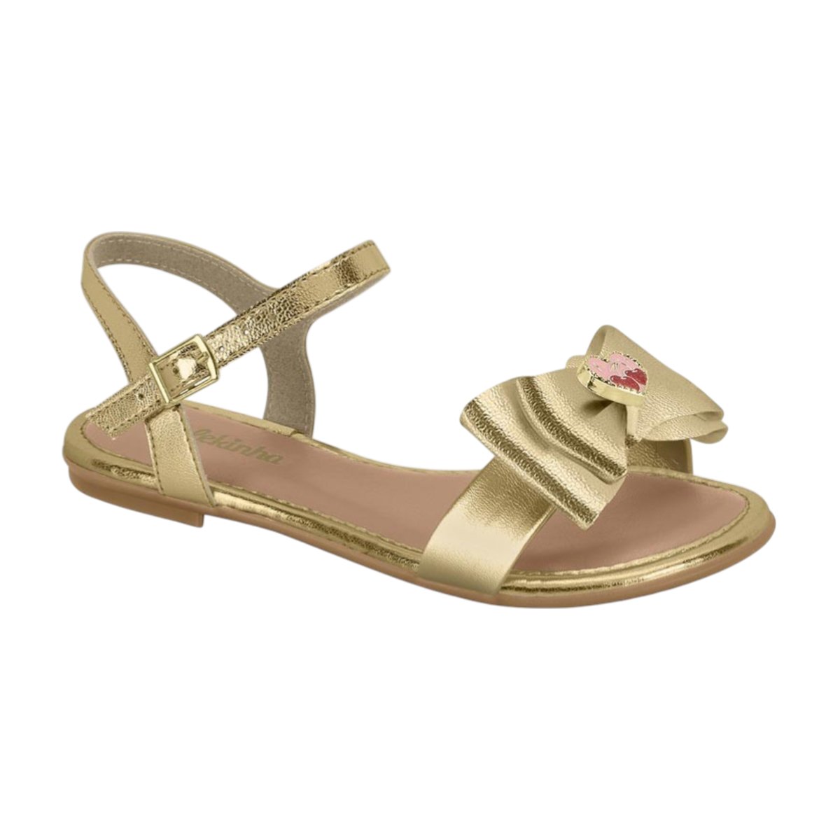Sandália com Laço e Detalhe Coração Menina Molekinha Dourado/Metalizado 1