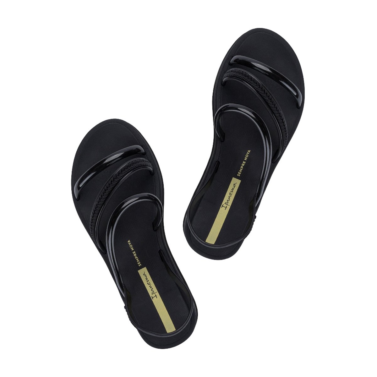 Chinelo Slide Tiras Finas Plataforma Baixa Feminino Ipanema Preto/Amarelo 3