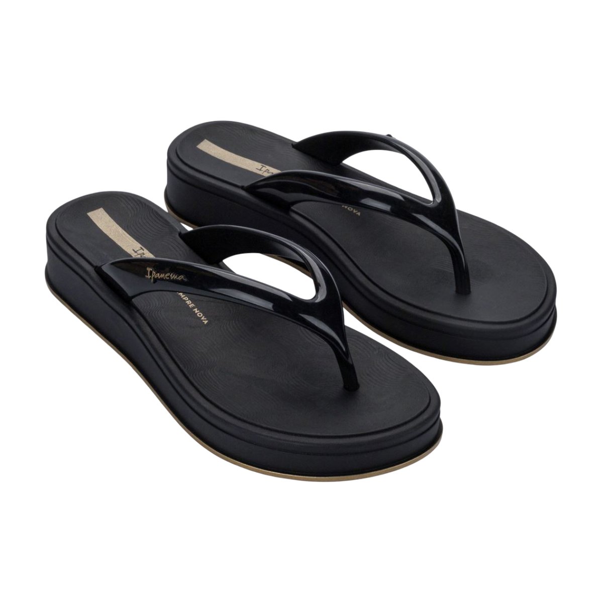 Chinelo de Dedo Plataforma Feminino Ipanema Glow Up Preto/Dourado 2