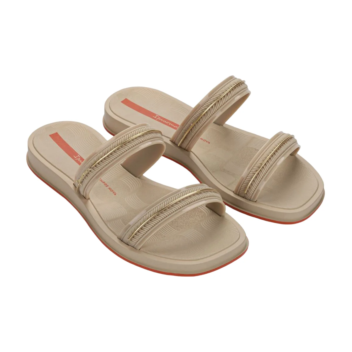 Chinelo Slide Feminino Ipanema Glow Slide Bege/Dourado/Laranja 2