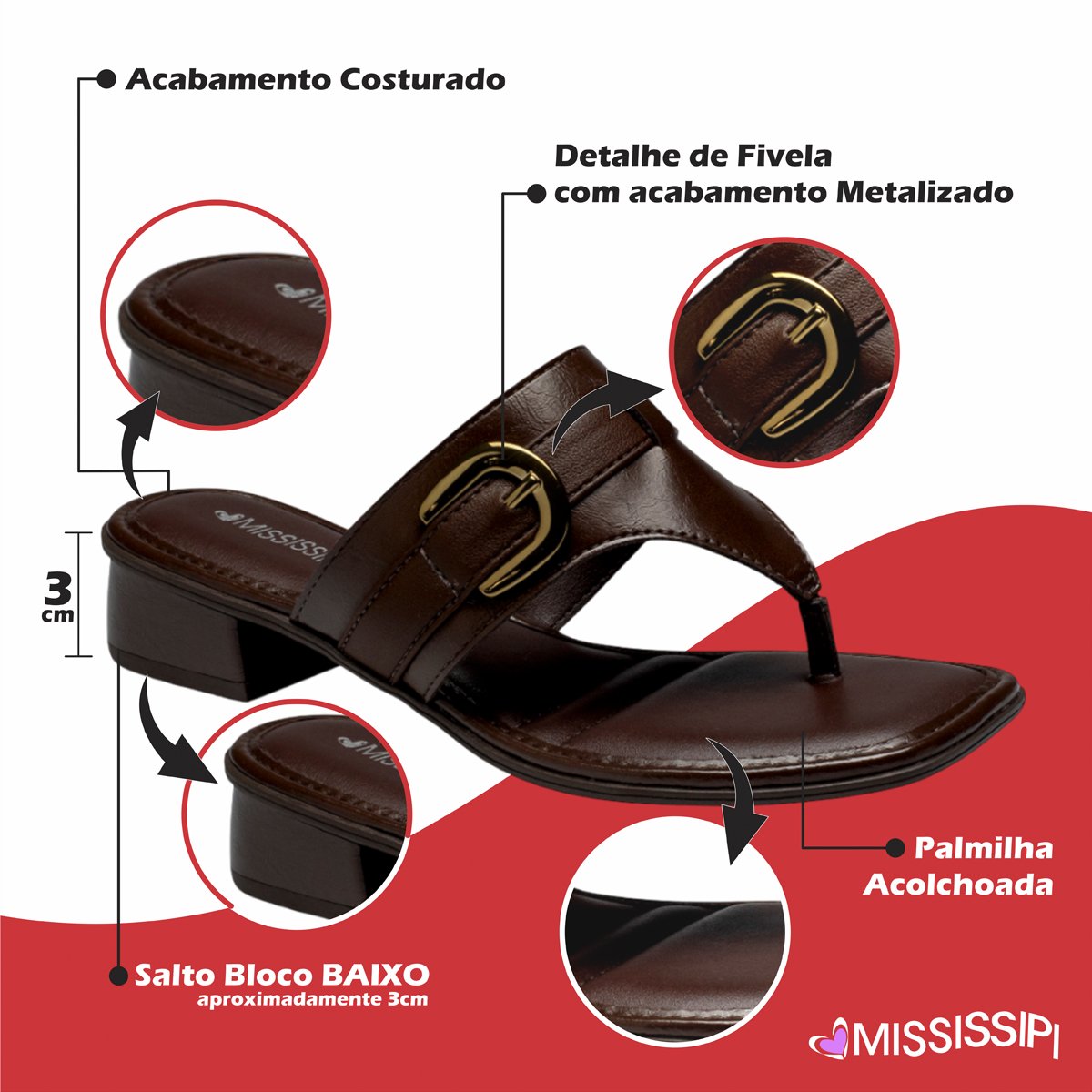 Tamanco Salto Baixo Feminino Mississipi Marrom/Cacau 1