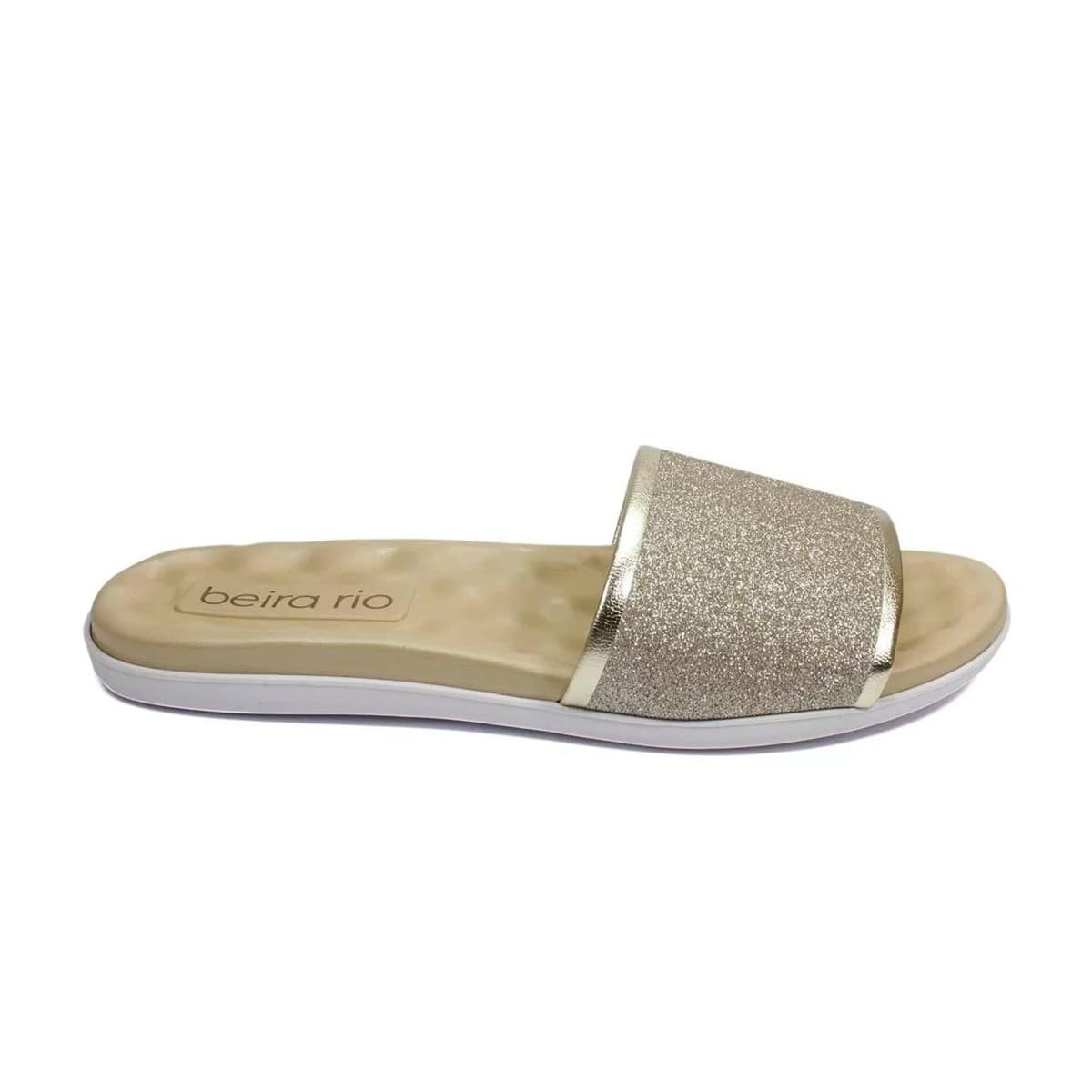 Sandália Slide com Glitter Feminina Beira Rio Dourado 7