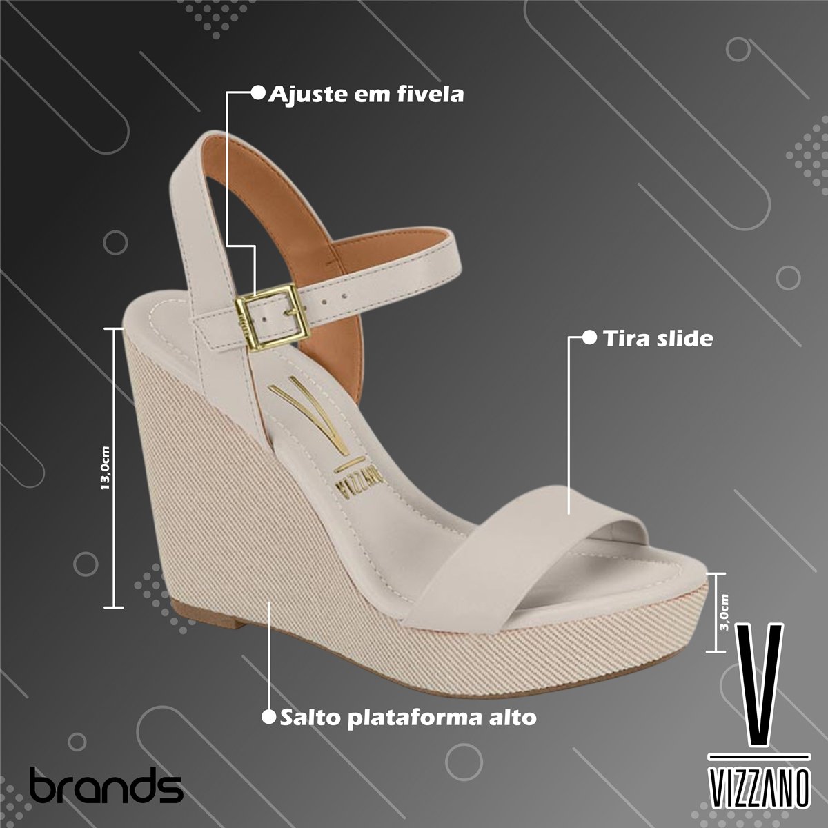 Sandália Casual Salto Anabela Ajuste em Fivela Feminina Vizzano Bege 2