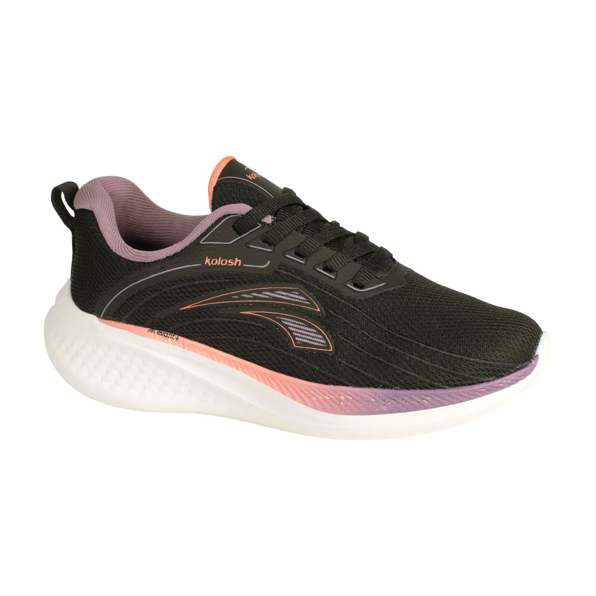 Tênis Esportivo Academia Caminhada Leve Solado E.V.A Fit+ Feminino Kolosh Preto/Rose/Lilás 3