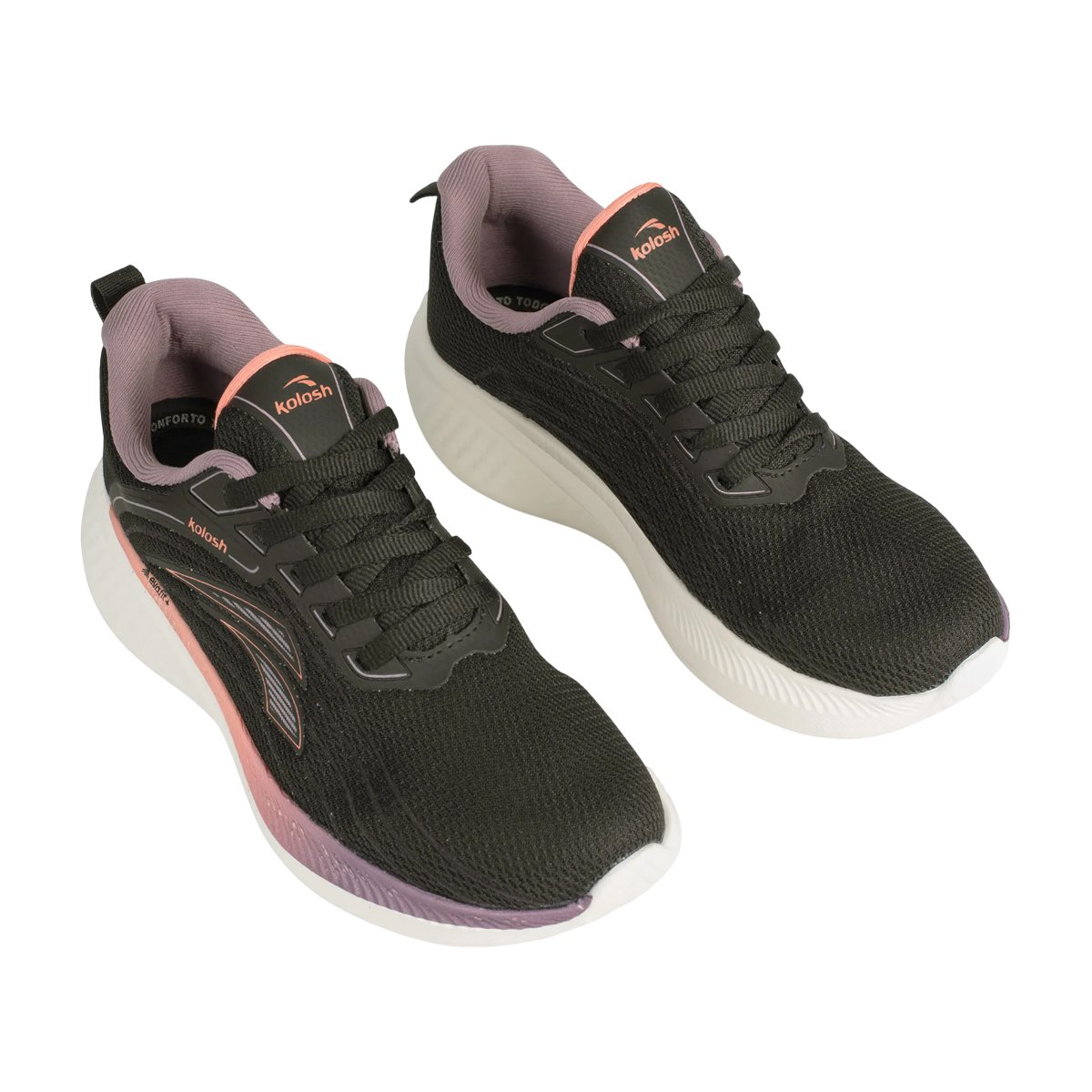 Tênis Esportivo Academia Caminhada Leve Solado E.V.A Fit+ Feminino Kolosh Preto/Rose/Lilás 6