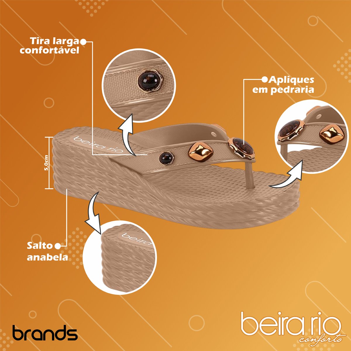 Chinelo Salto Anabela Comfort Tira Larga Feminino Beira Rio Bege 2